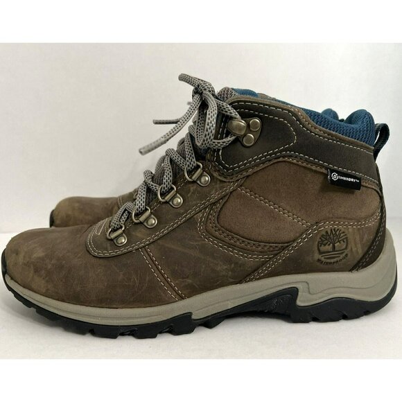 Timberland Women's 7.5 Med Mt. Maddsen Mid Waterproof Hiking Boots Brown Blue - Picture 7 of 14